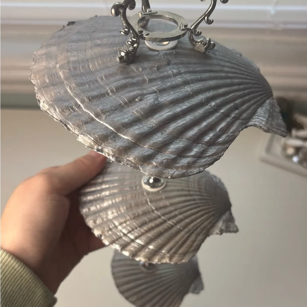 Handmade 3 Tier Scallop Shell Jewelry Stand With Blue Bow Decoupage design